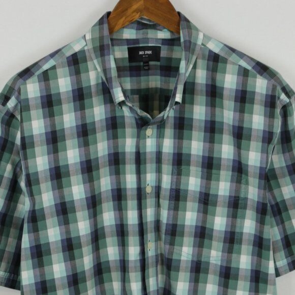 Jack Spade Men's XXL Green White Plaid Short Sleeve Casual Button Up Shirt - Picture 2 of 7
